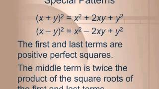 Special Patterns (Algebra 1 10.4)