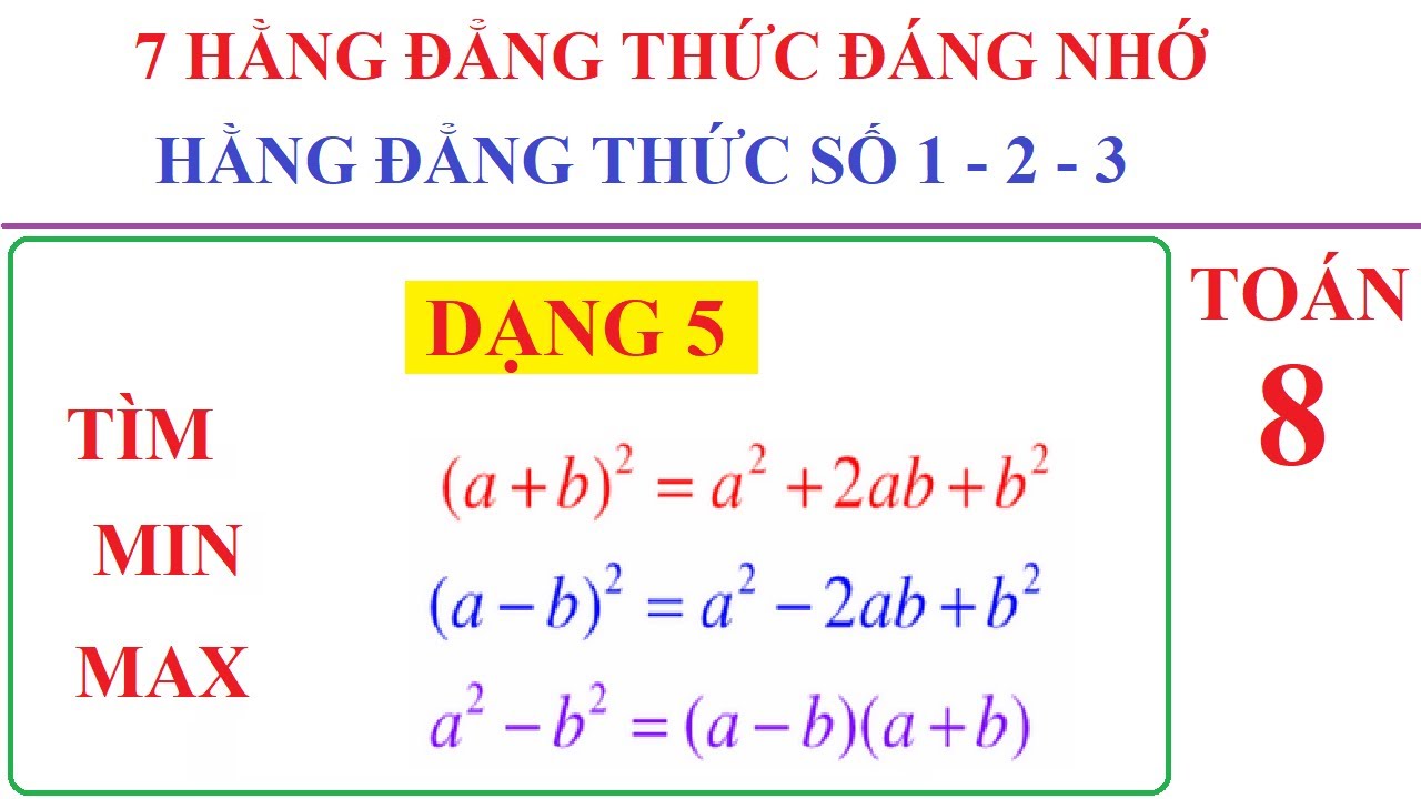 TOÁN 8 - HẰNG ĐẲNG THỨC SỐ 1 -2-3 - DẠNG 5 - NHỮNG HẰNG ĐẲNG THỨC ĐÁNG NHỚ. TÌM MIN MAX- GTLN GTNN