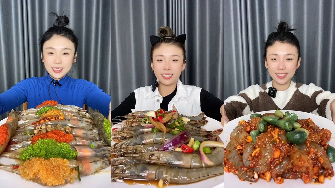 Fish Roe Stuffing 【MUKBANG】Fish roe stuffed shrimp + Oriental shrimp + spicy sauce shrimp ...