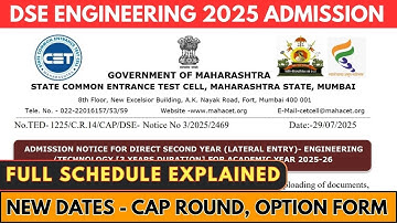 DSE Admission 2025 Schedule CAP Round Dates Explained | I Option Form Filling , Seat Matrix