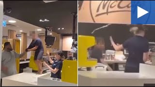 Feral Child Throws A Milkshake At A Worker And Stomps On Bench