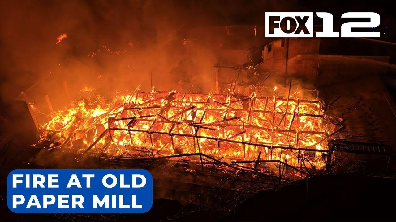 Crews battling massive fire at old paper mill in Oregon City - YouTube