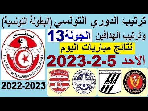 ترتيب البطولة التونسية 2023 الدوري التونسي وترتيب الهدافين الجولة 13 اليوم الاحد 5 2 2023