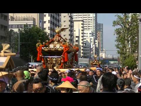下町神輿 祭りの記録 平成27年 中央区佃・津久田住吉神社 町会神輿＝月島四之部 - YouTube