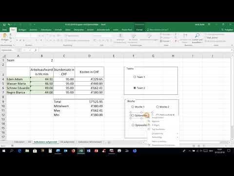 01022018, Excel 2016, Steuerelemente, Gruppenfeld, Optionsfelder