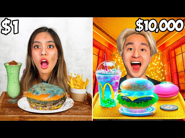 Eating CHEAP vs EXPENSIVE Food Challenge! class=