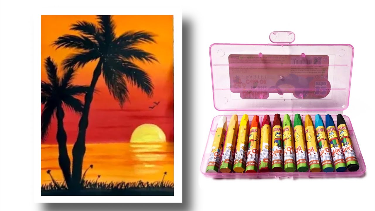 Cách Vẽ Tranh Phong Cảnh Hoàng Hôn Trên Biển Bằng Màu Sáp Dầu | how to draw  sunset with oil pastel - YouTube