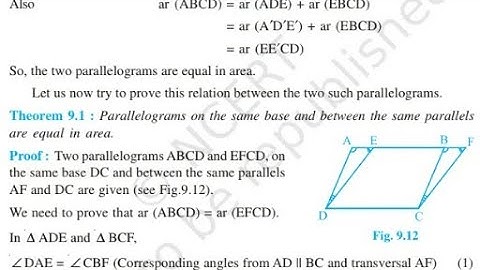 class 9 math area parallelogram chapter 9 exercise 9.1 theorem 9.1,9.2 example 9.3 #maths #education
