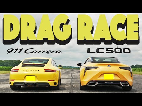 2023 Lexus LC500 vs Porsche 911 Carrera, Drag and Roll Race.