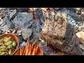 Campfire prime rib roast  cooking christmas feast over campfire how to sous vide prime rib hack