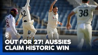 Thumbnail for West Indies all out for 27 after Boland HAT-TRICK & Starc magic I 2nd lowest score in Test history 🤯