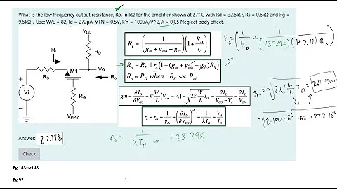 Electronics I (final review): What is the low frequency output resistance, Ro, in kΩ for the ampl...