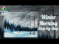 Winter Morning - Step by Step Acrylic Painting on Canvas for Beginners