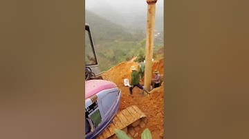 máy đào dựng cột điện trên núi #bushcraft #nature