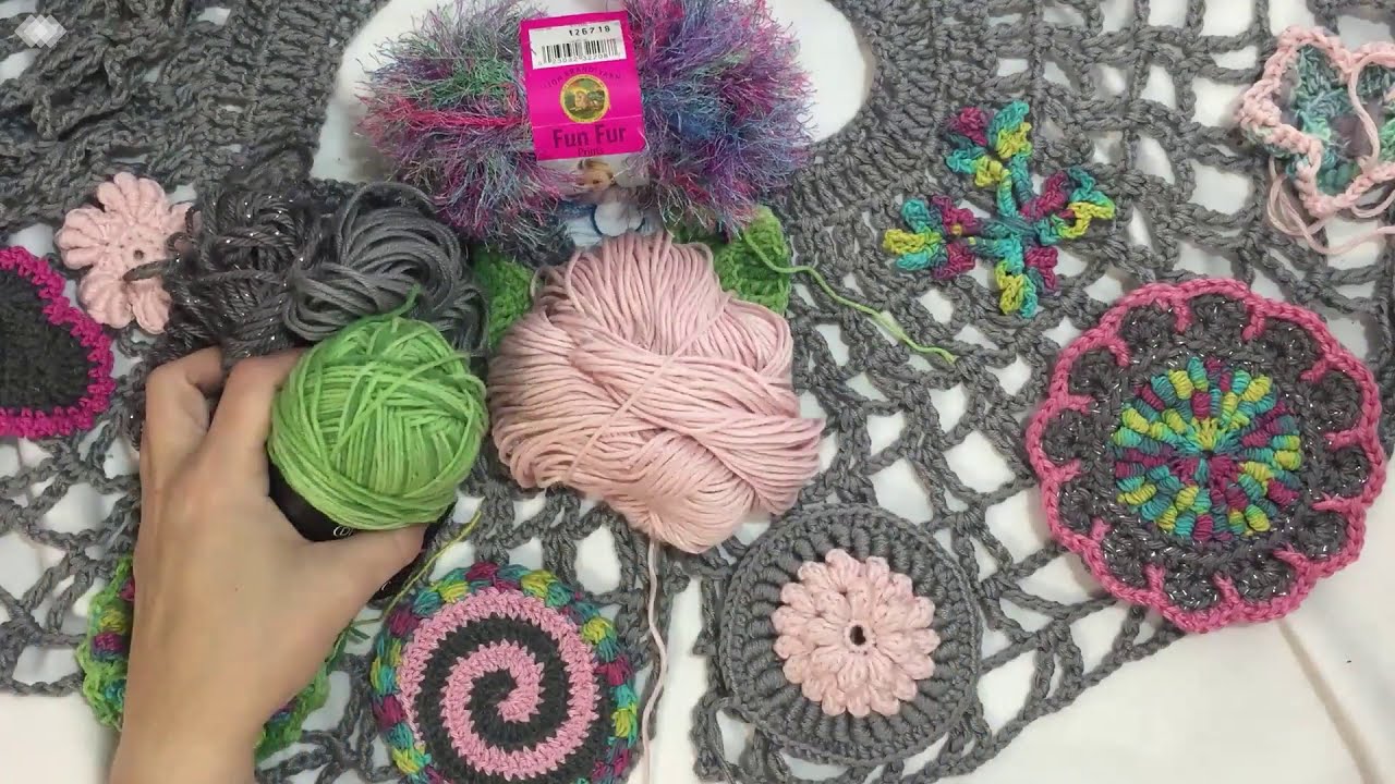 Freeform crochet capelet part 2 with popcorn stitch and block stitch in scrumble.