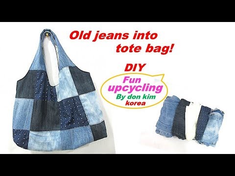 DIY 구제청바지 사각 패치 토트백 리폼 old jeans into tote bag 가방 wallet