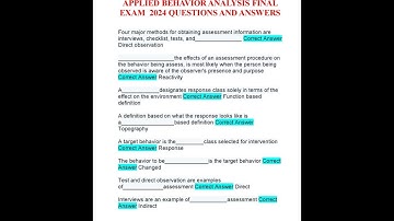 EDF 6226 BEHAVIORAL ASSESSMENT IN APPLIED BEHAVIOR ANALYSIS FINAL EXAM 2024 QUESTIONS AND ANSWERS