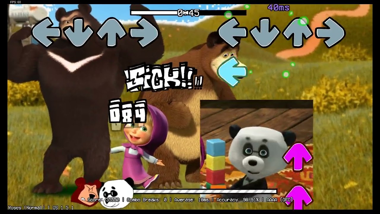 fnf rose but masha and the bear's panda and blackbear sing it.台灣人