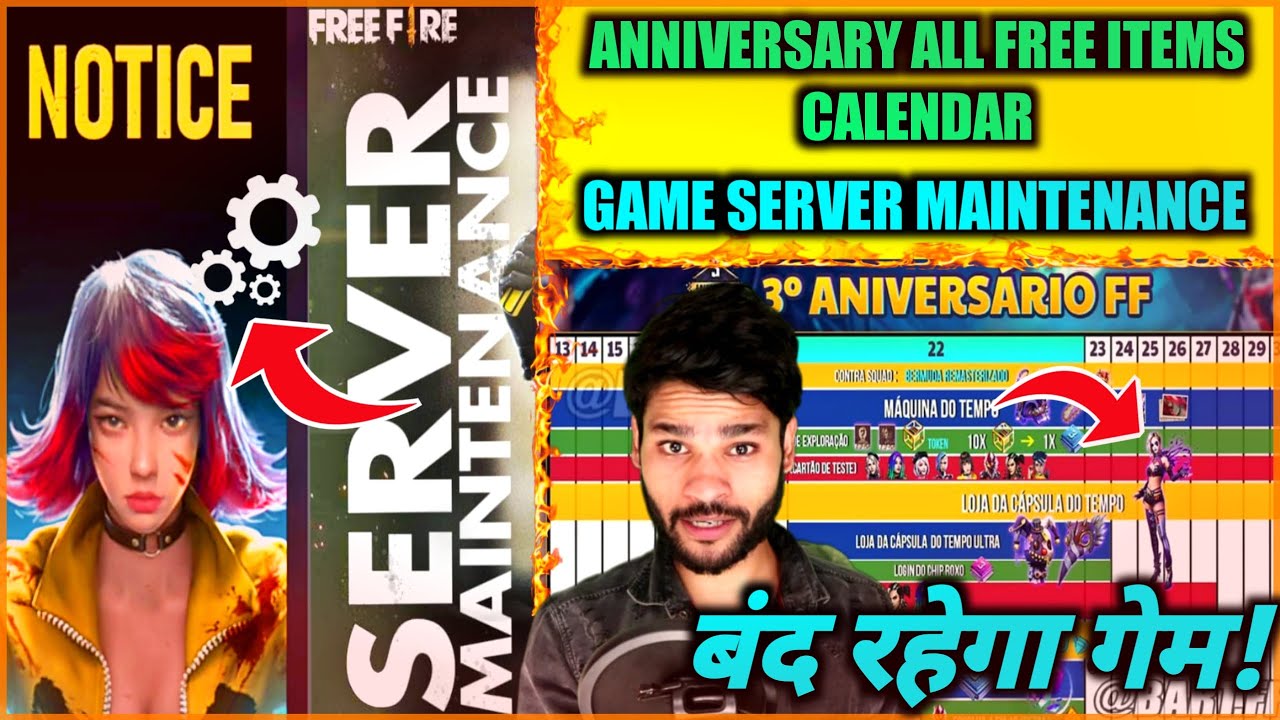 3rd Anniversary Server Maintenance Anniversary Calender Amp All Free Items Free Fire Shiv Gaming