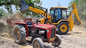 Jcb 3dx Backhoe Loader Machine Loading Red Mud In Mahindra Yuvo 415 DI Tractor With Swaraj Tractor