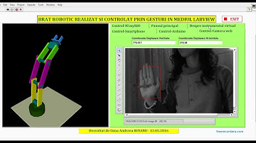 A LabVIEW-based 3D robotic arm designed in LabVIEW and controlled by gestured captured by Webcam