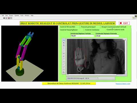 A LabVIEW-based 3D robotic arm designed in LabVIEW and controlled by gestured captured by Webcam