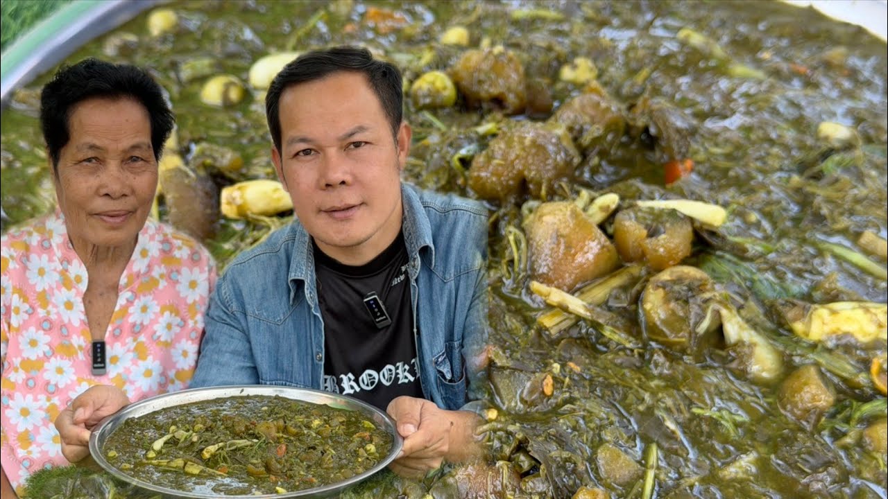 พามาทำอ้อมใบขี้เหล็กใส่หนังซดกินฮ้อนๆกับแม่