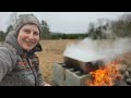 Boiling sap at the cabin in a storm