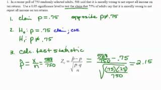 8.2 Example 1 for two-tailed traditional (critical value) hypothesis test proportion