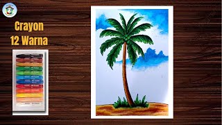 How to Draw a Coconut Tree with 12 Colors of Oil Pastel Crayons