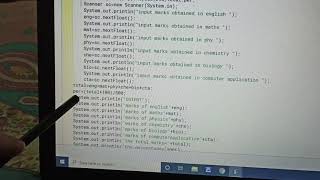 calculate student total subject marks and also its percentage . using Scanner class