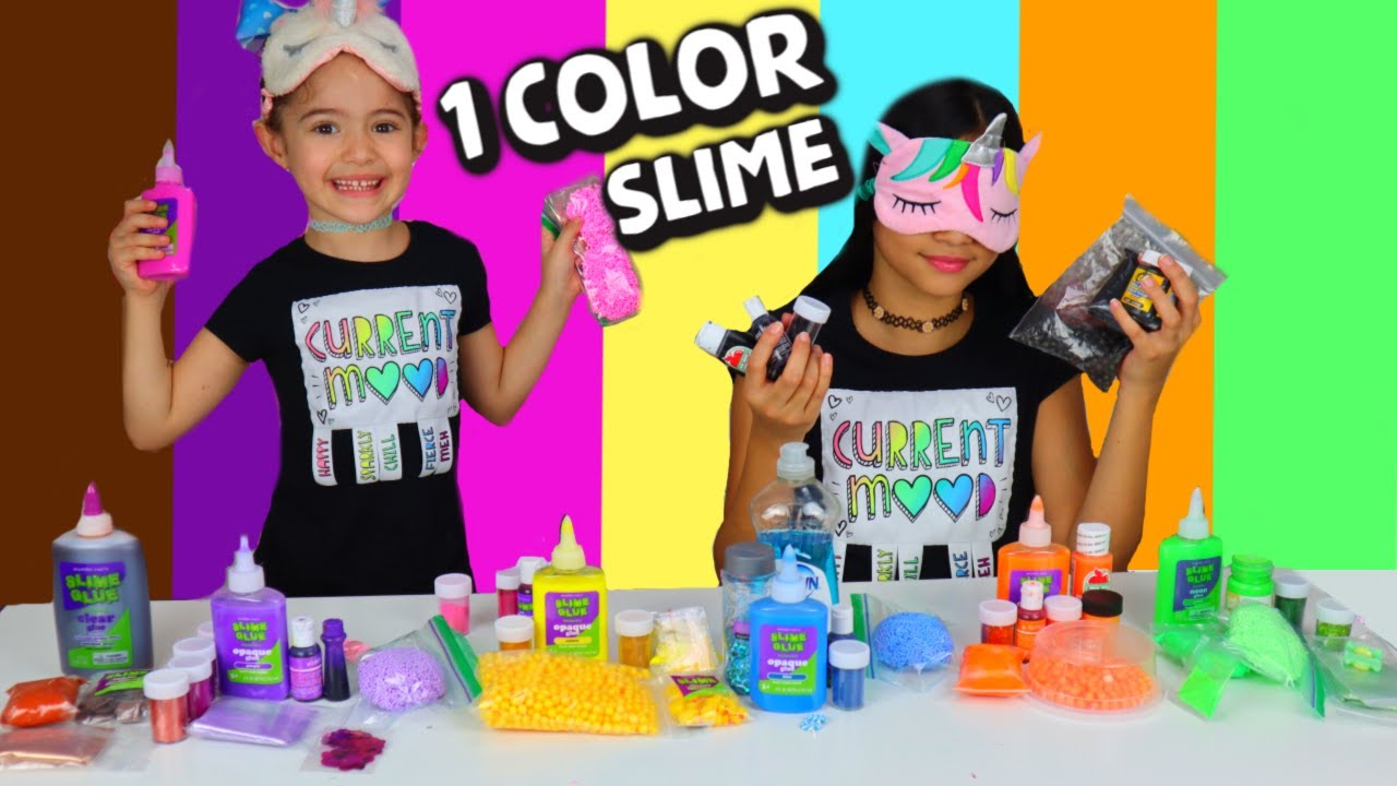 Making Slime With Only One Color Ingredients Slime Challenge Youtube