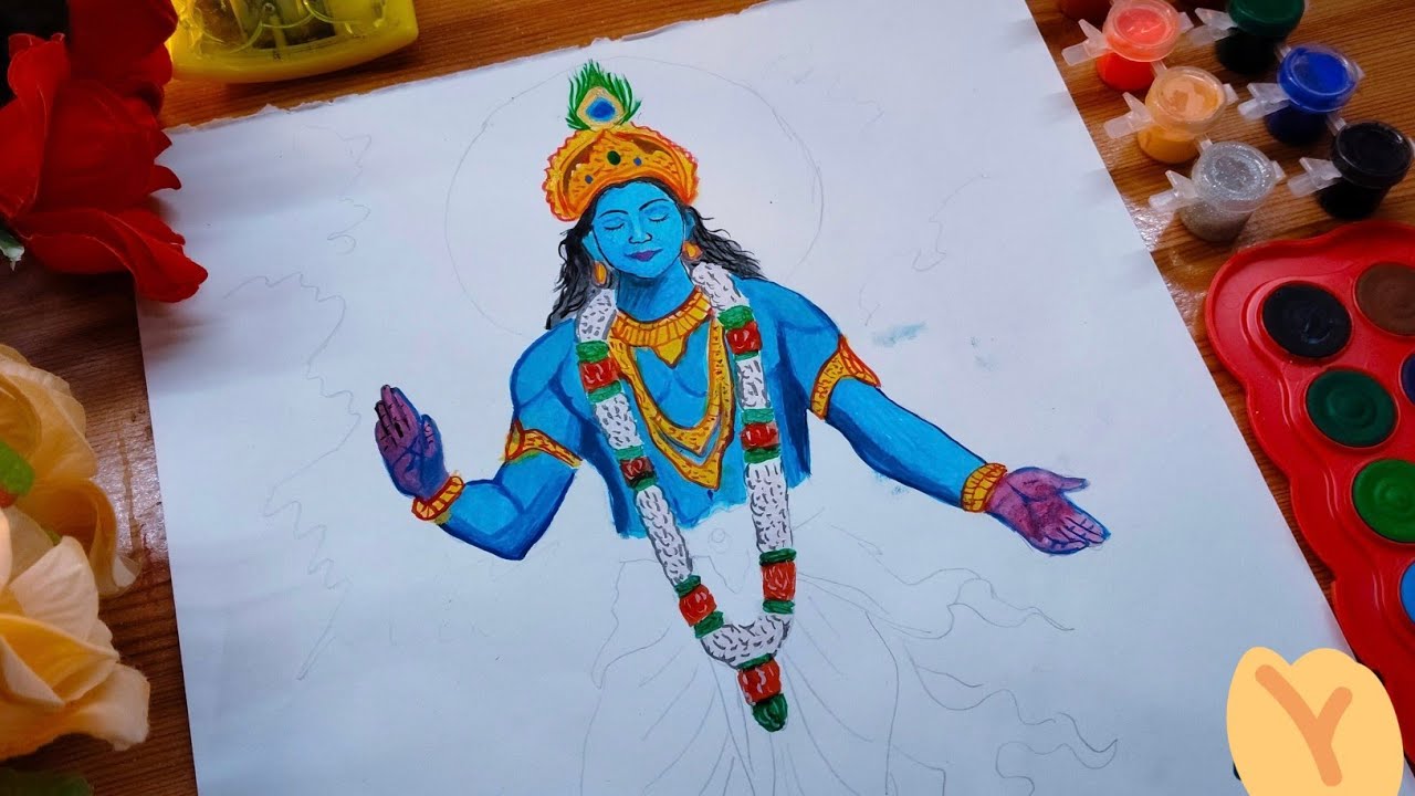 How To Draw Little Krishnan Drawing With Water Colour/Easy Drawing Step By step Tutorial 