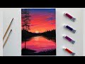 Easy Sunset Lake Acrylic Painting Tutorial | Step by Step Landscape