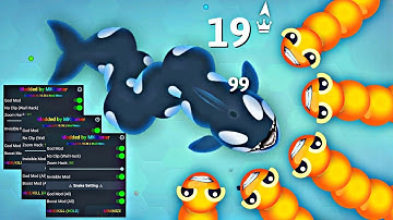Godmod menu millions of Orange Julius snake on king boss Willy snake in snake.io hack mod gameplay.