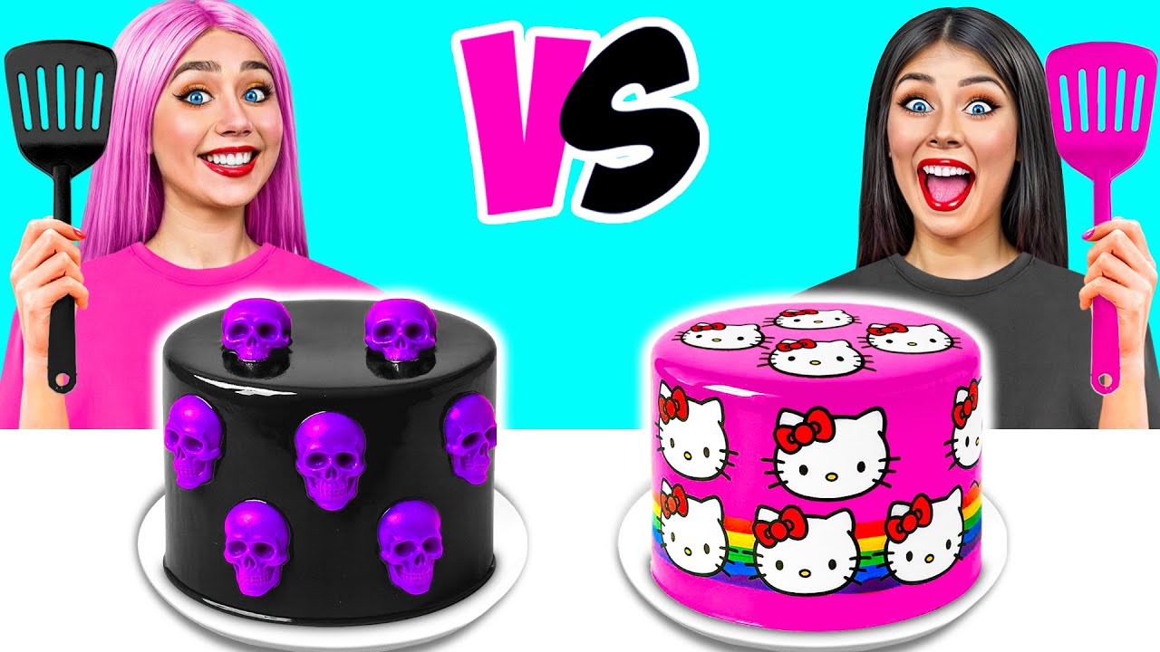 ブラック VSピンク ケーキの装飾の挑戦 | 面白いフードハック Jelly DO Challenge