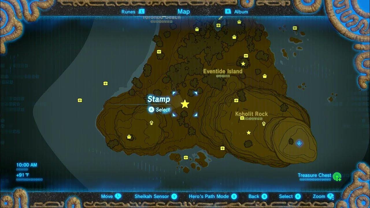 BotW188a 100 Stranded On Eventide Map, Treasure, Weapons, Cooking