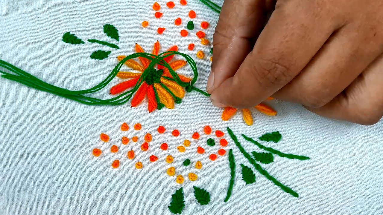 hand embroidery brazilian stitch flower design stitching tutorial YouTube