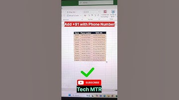 👍Add +91 before phone no using excel formula #excel  #viralshorts #computer #ytshorts  @techmtr2023