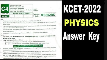 Kcet Physics  Answer Key 2022|Kcet Physics  Exam Answer  Key 2022|Kcet Physics  Answer Key |Kcet 22