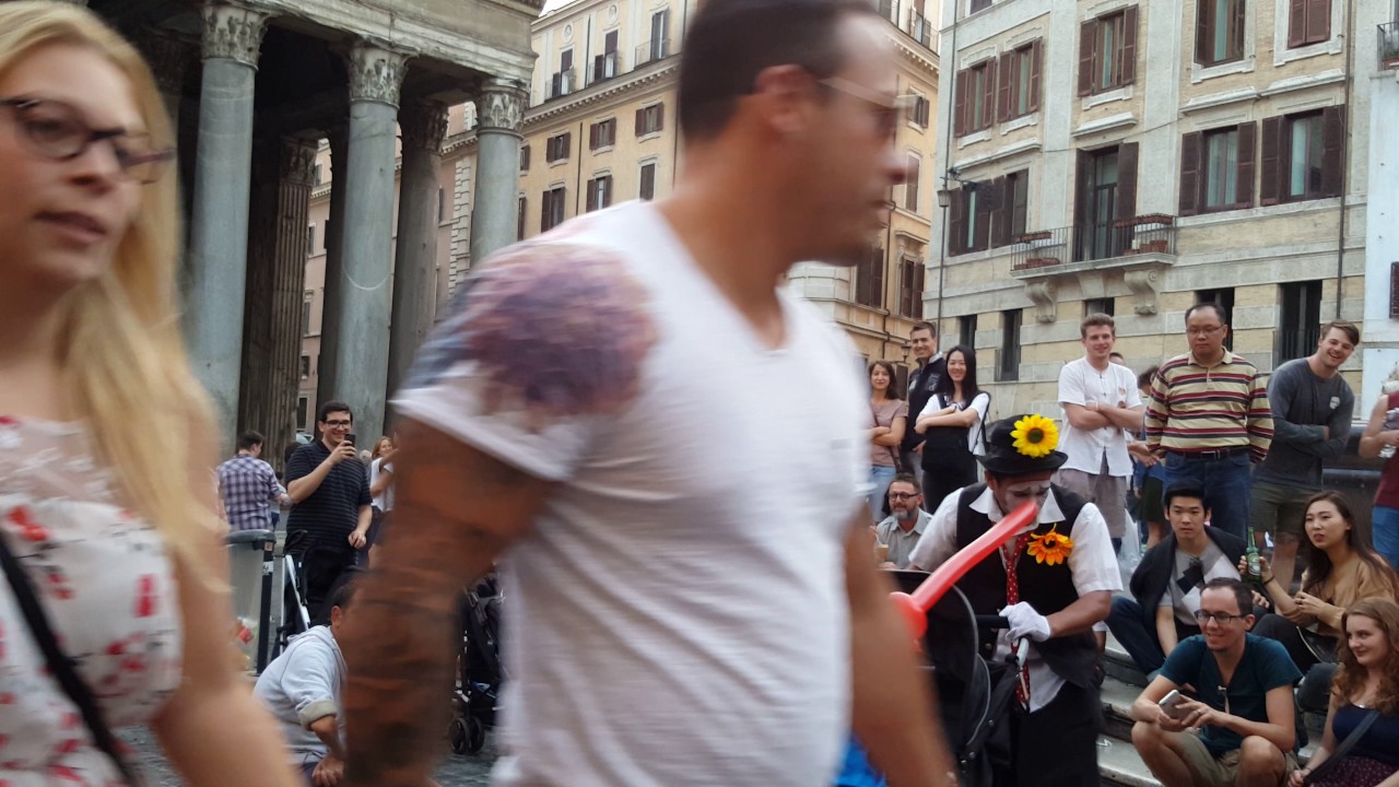 Funny street clown performer in Piazza della Rotonda by the Pantheon, Rome