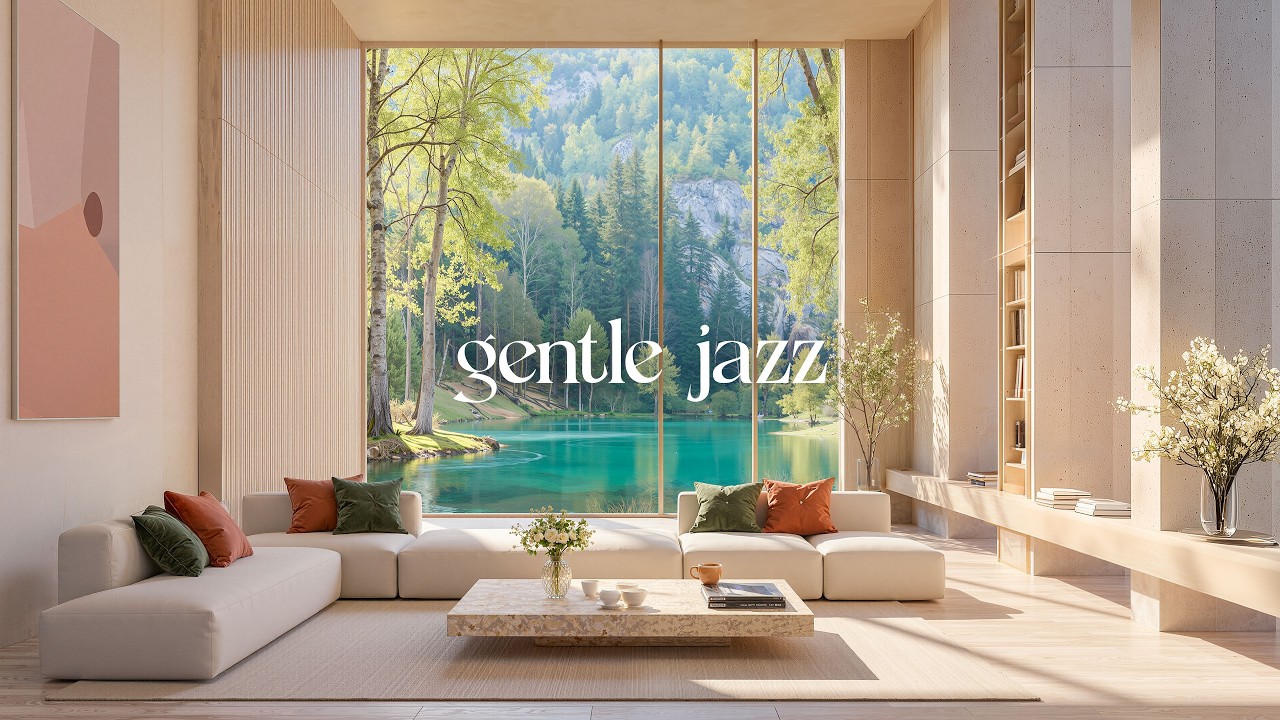 Luxury Modern Lakeside Villa Jazz 4K 🌿 Cozy Fireplace Jazz with Stunning Mountain View