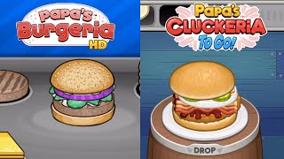 Papa's Burgeria HD vs Papa's Cluckeria To Go! Game Side By Side screenshot 1