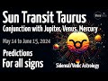 Sun transit in Taurus 2024 | Conjunction with Jupiter, Venus, Mercury | May 14 | Vedic Astrology