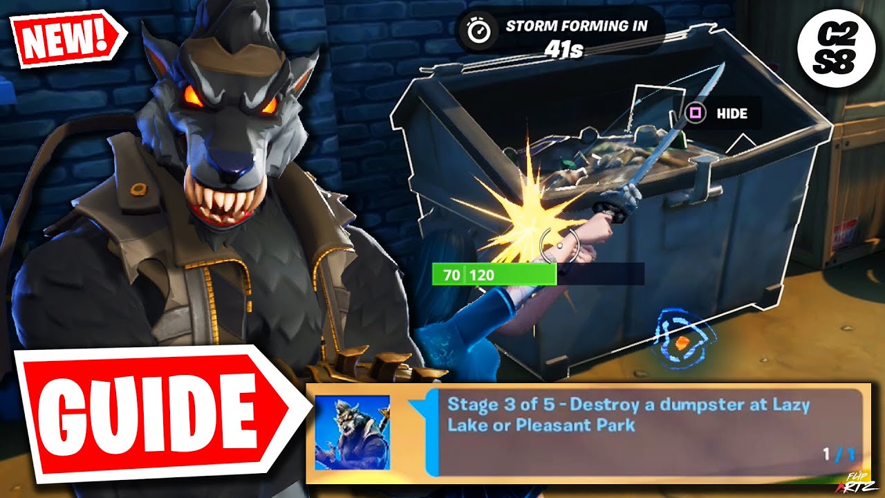 "Destroy a dumpster at Lazy Lake or Pleasant Park" Dire (Fortnite Battle Royale)