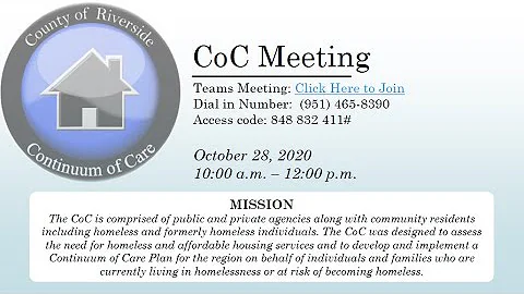 Continuum of Care (CoC) Meeting 10.28.2020