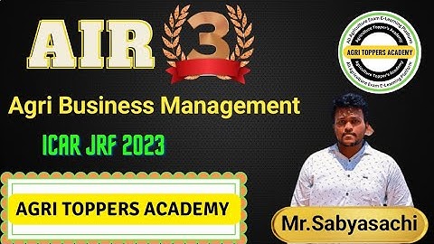 ICAR JRF Topper 2023 | AIR 3 | ABM | Mr.Sabyasachi Rout