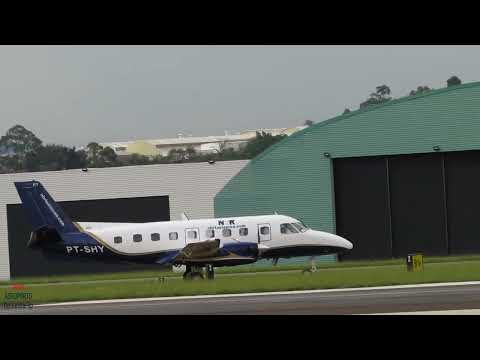 Embraer EMB-110 Bandeirante da NHR: pouso e decolagem no aeroporto de Jundiaí