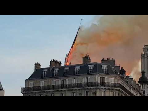 Momento en el que se derrumba la aguja de Notre Dame por el incendio