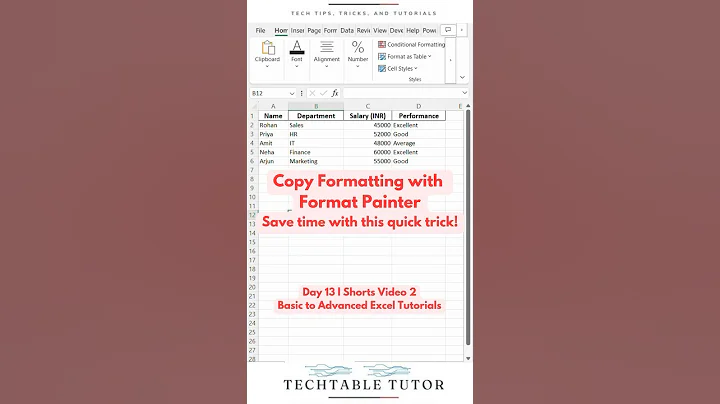 Excel Format Painter Tutorial Day 13, Video 2 #excel #excelshorts #excelformat